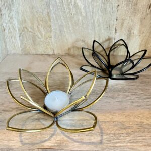 Porte bougie lotus en verre et laiton