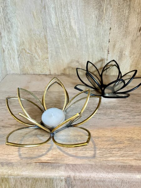 Porte bougie lotus en verre et laiton