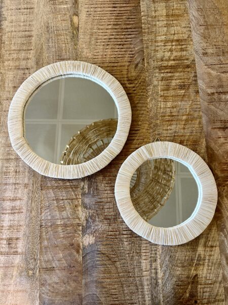 Miroir raphia rond maroc