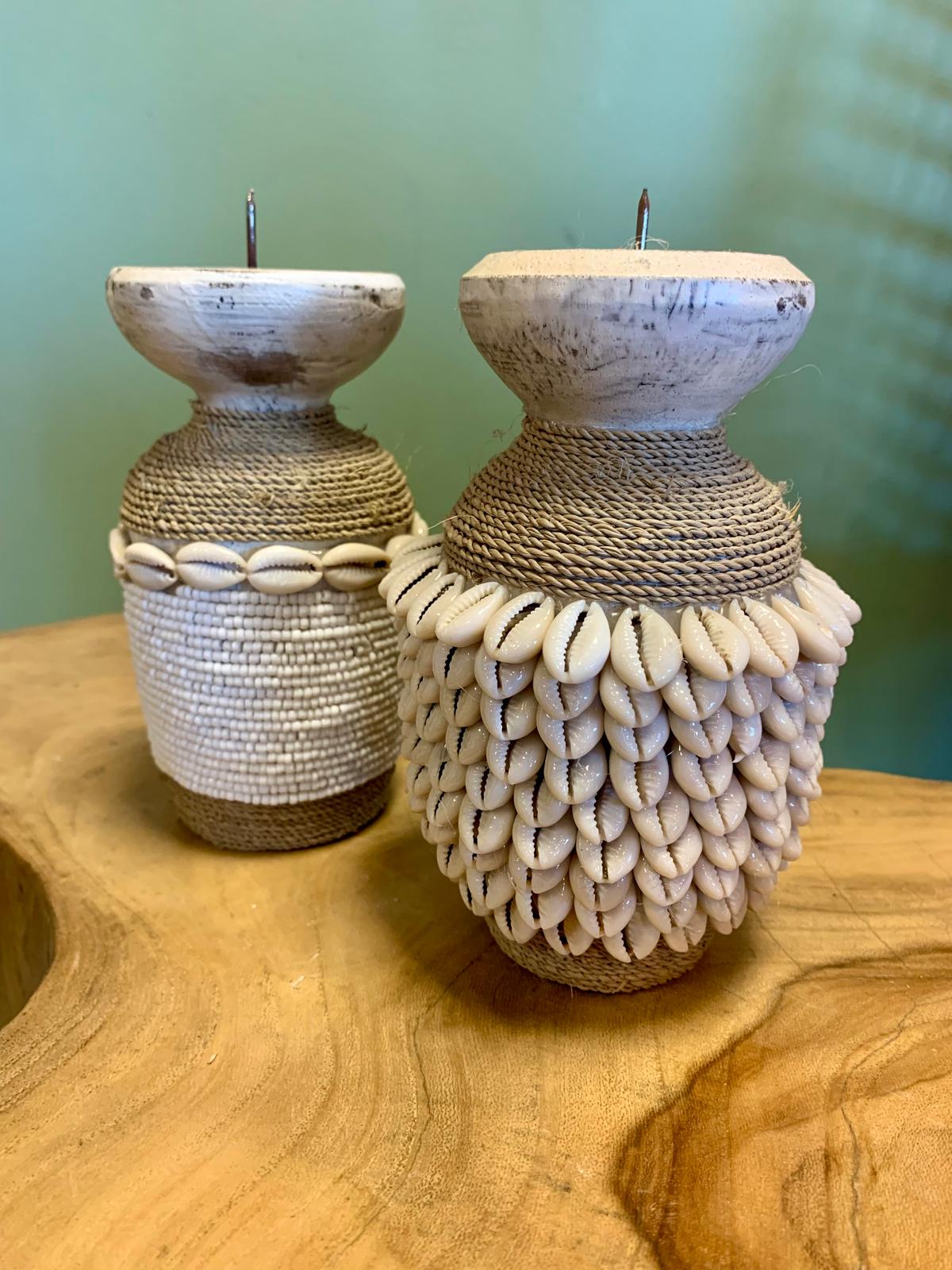 Porte bougie corde & coquillages