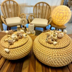 Boîte tissage rotin et coquillages